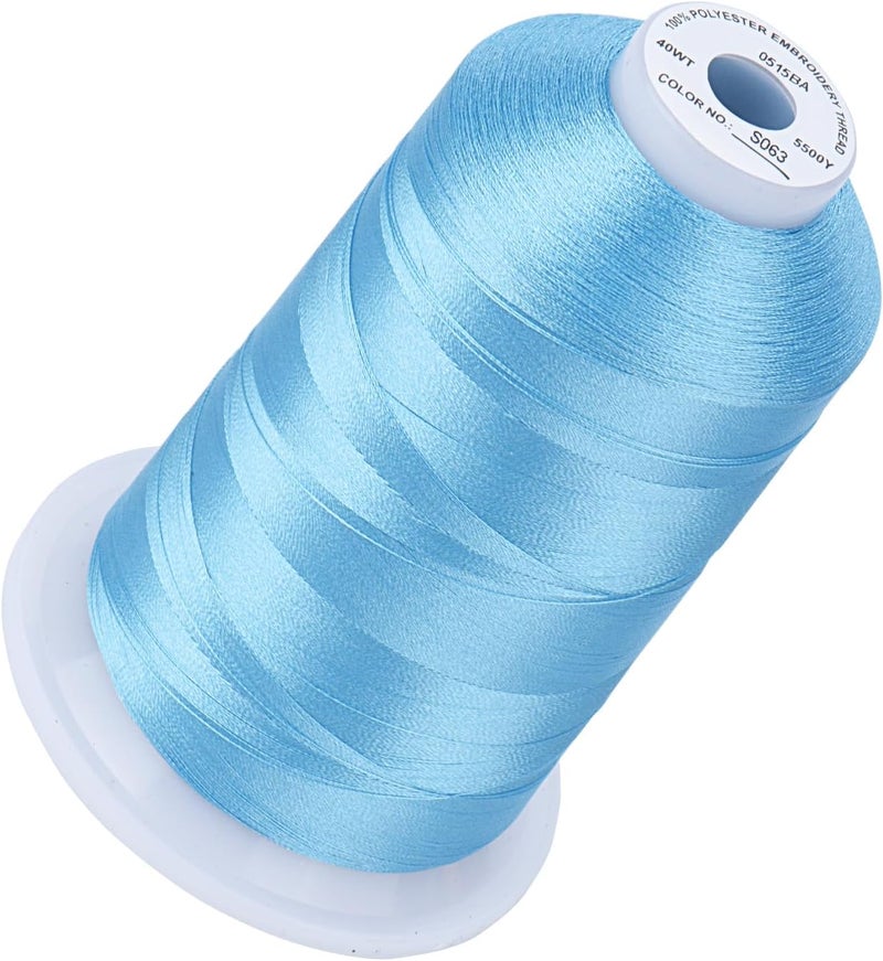simthread 5500Yds Embroidery Thread, 5000M High-Yardage 40WT 100% Polyester Thread – 170+ Vivid Colors, High-Speed Rated – Compatible with Brother, Singer, Janome & More - Medium Lt Blue S063 - Image 1